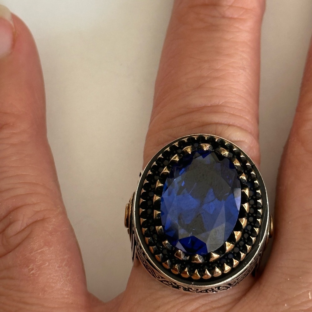 925 Silver ring blue oval stone